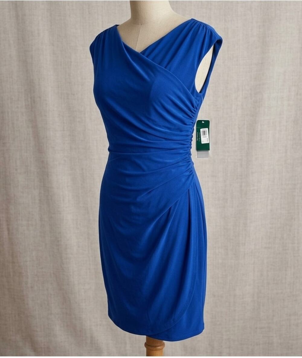 NWT Lauren Ralph Lauren Wind Blue Ruched Sheath Dress Size 8